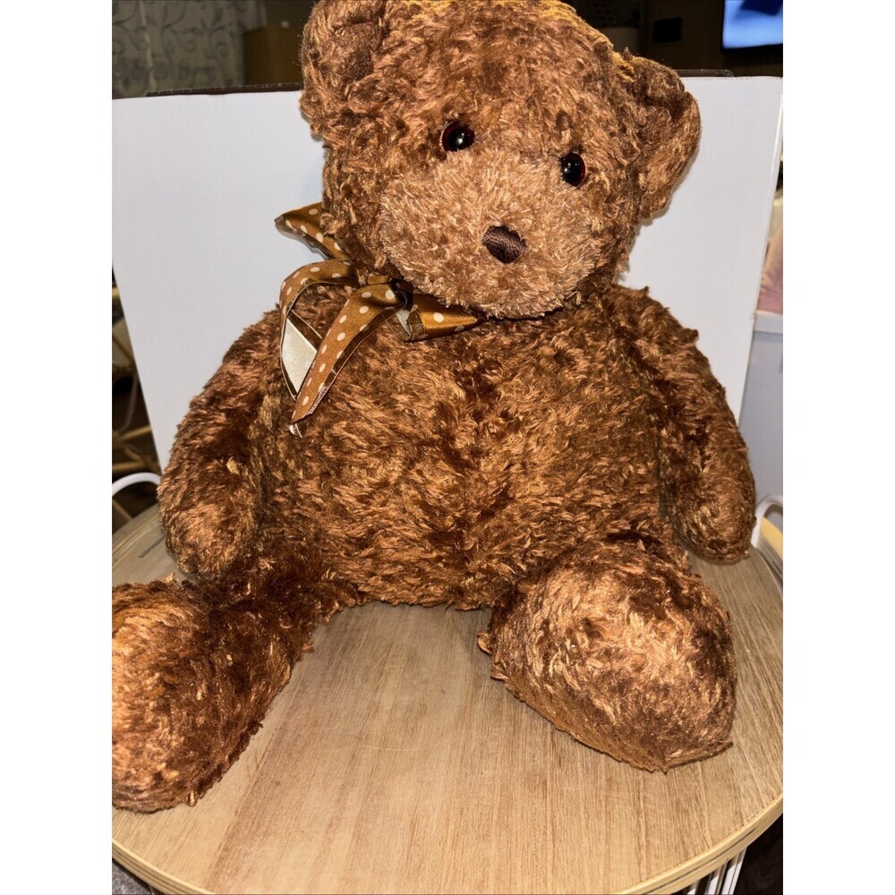 Vintage Gund Brown Teddy Bear Rusty Brown Polls Dot Bow Curly Fur 21 Inches